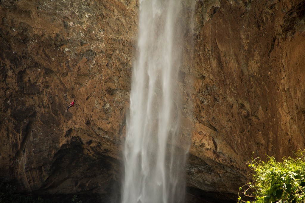 rappelling down Sipi Falls